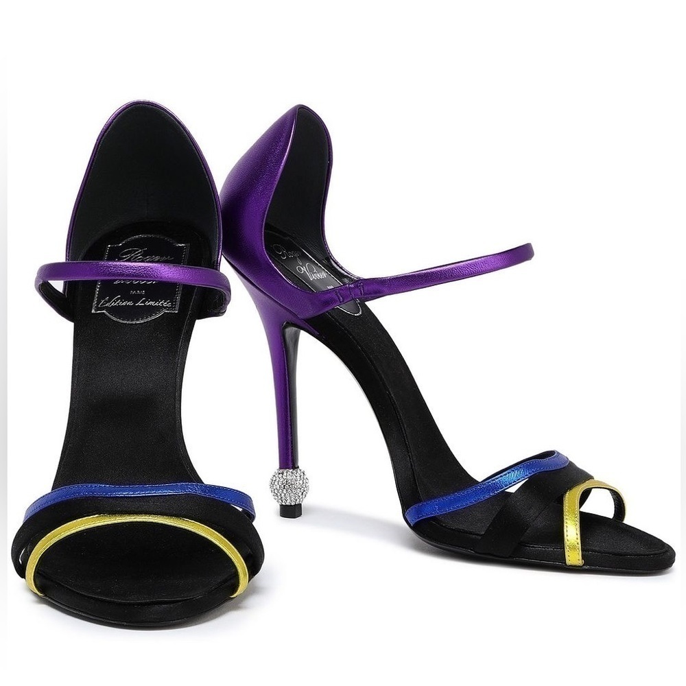 🆕 ROGER VIVIER Limited Edition Satin-trimmed metallic leather sandals